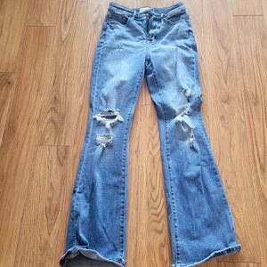 BKE Women's Light Blue Distressed Flare Jeans